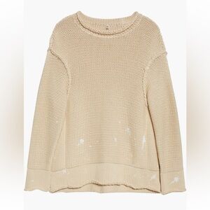 R13 Women's Beige Boxy paint splatter rolled edge Knit Sweater